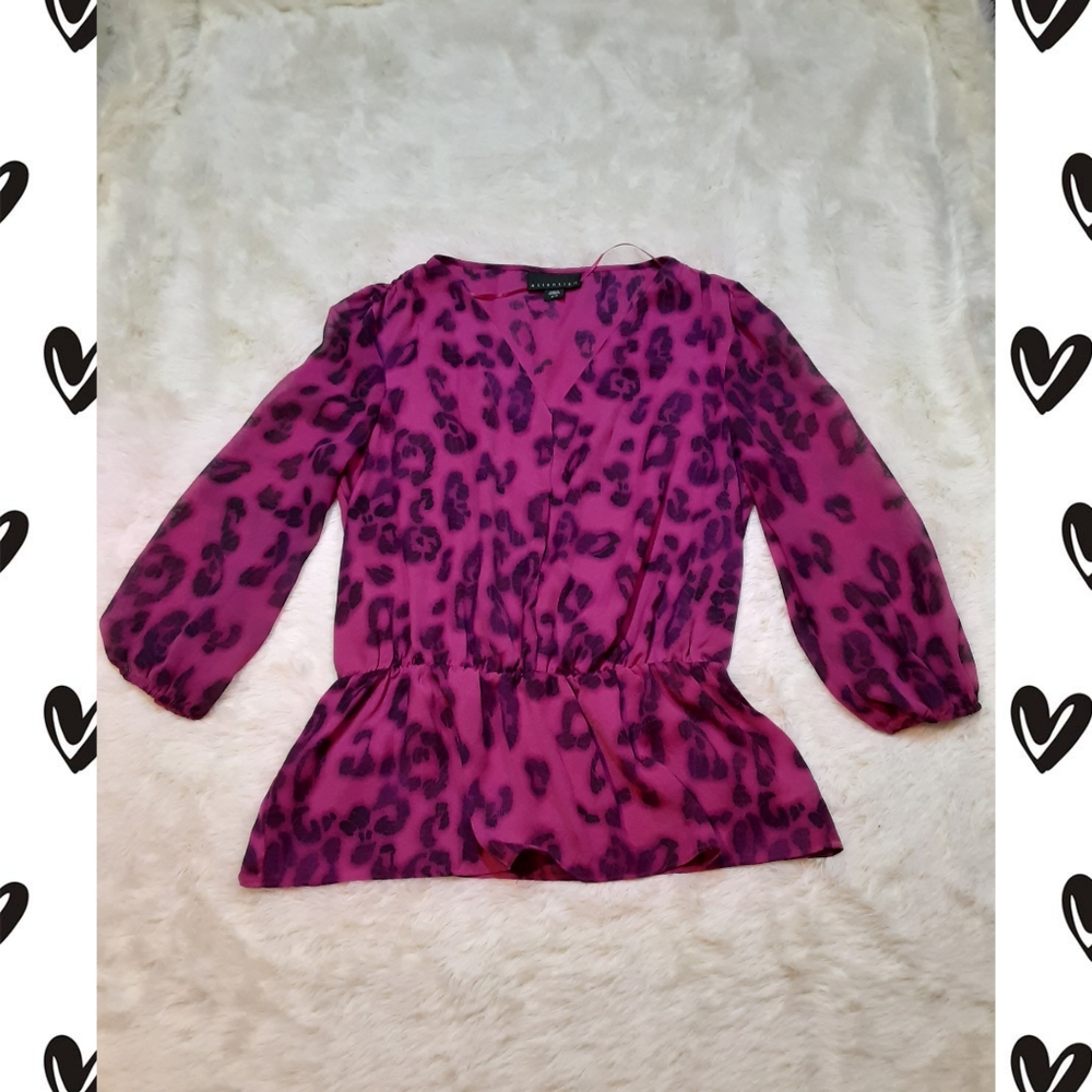 Pink and Black Flowy Attention Cheetah Print Top M